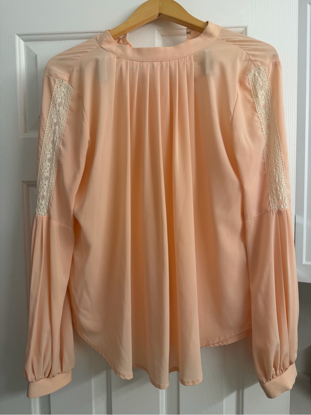 Ulyana Sergeenko Peach Lace-Trim Long-Sleeve Blouse